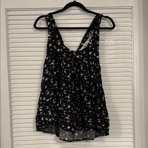 Free People Black and White Relaxed V-Neck Sleeveless Tank Top